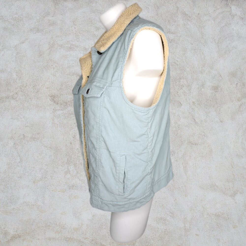 L.L.Bean Baby Blue with Cream Color Interior Corduroy Vest Women's Petite XL - Picture 2 of 9